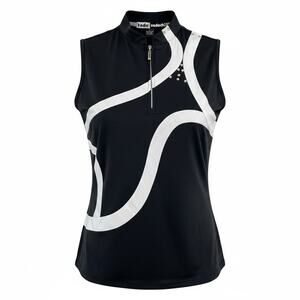 JAMIE SADOCK BLACK/WHITE 1/4 ZIP PULLOVER TUNIC TOP SZ L